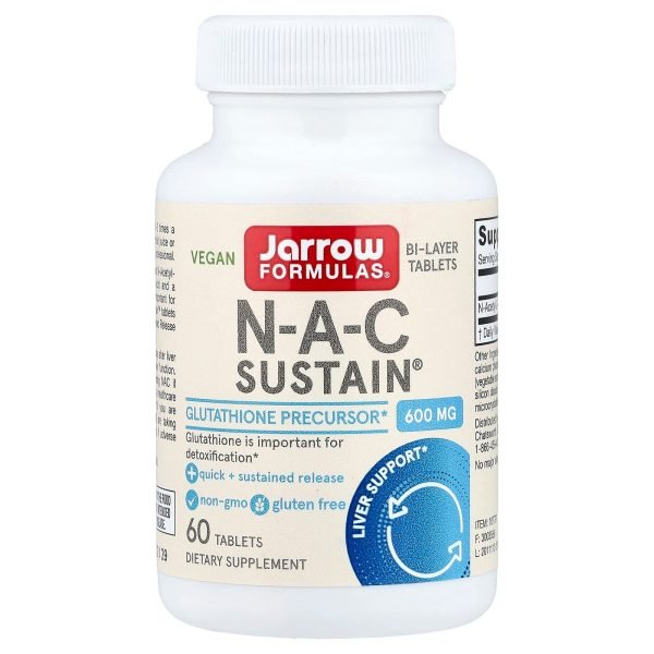 Jarrow Formulas, NAC Sustain® Vegano, 600 mg, 60 Comprimidos