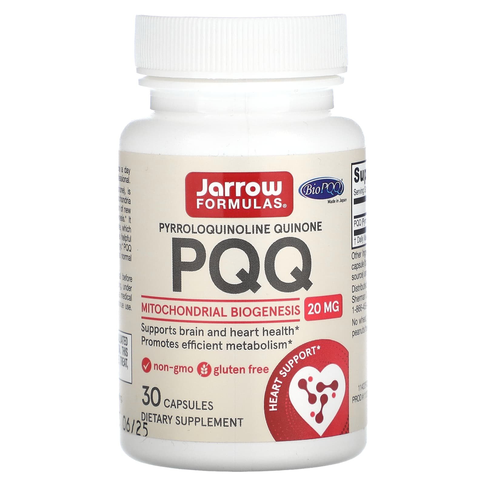 Jarrow Formulas, PQQ (Pirroloquinolina Quinona), 20 mg, 30 Cápsulas