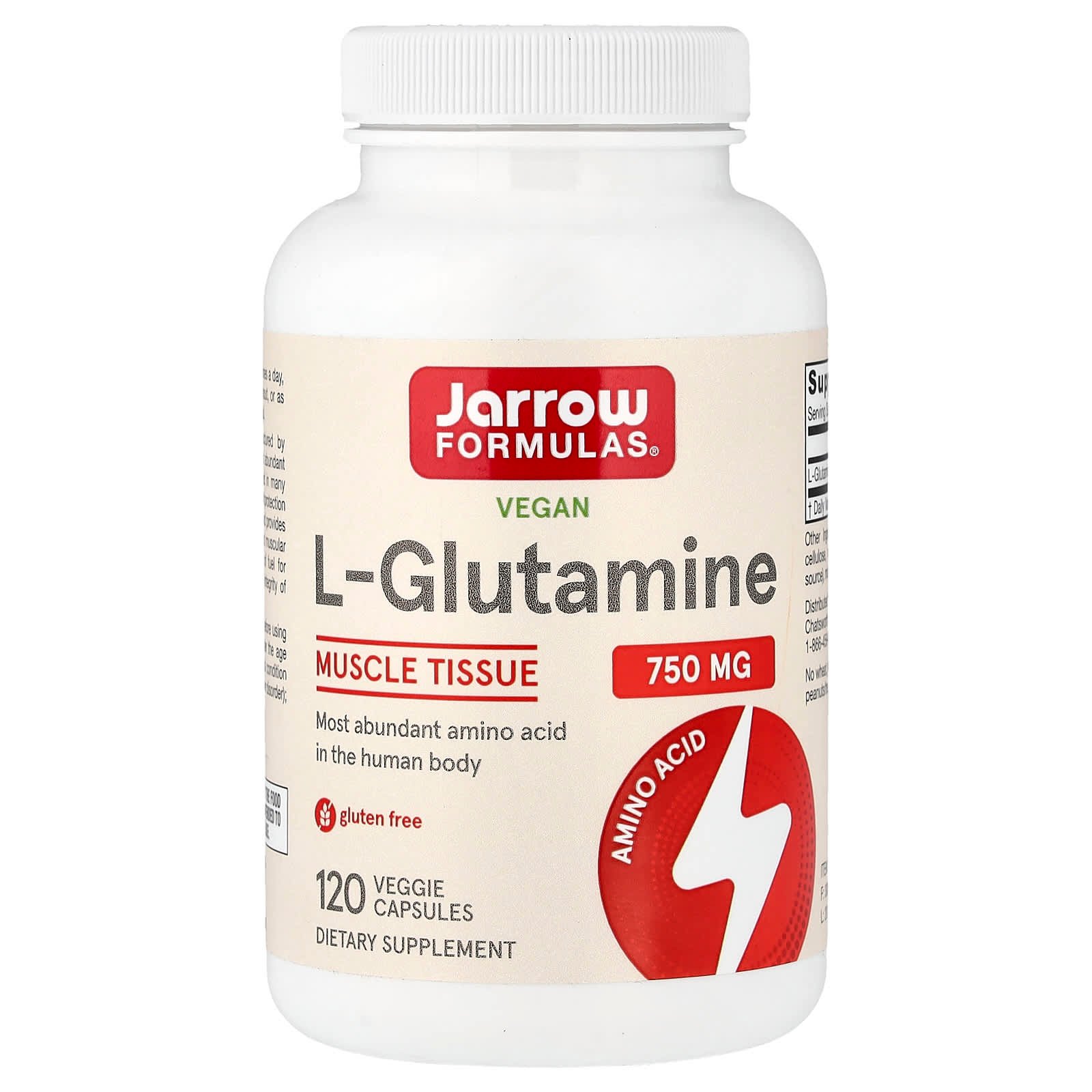 Jarrow Formulas, L-glutamina Vegana, 750 mg, 120 Cápsulas Vegetais