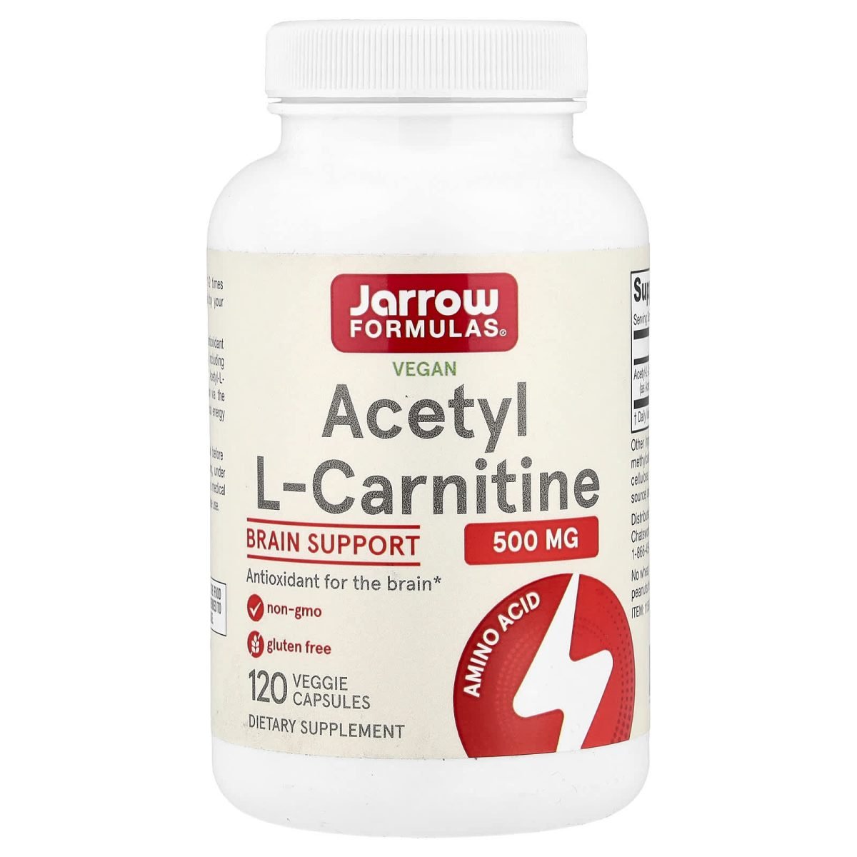 Jarrow Formulas, Acetil L-Carnitina Vegana, 500 mg, 120 Cápsulas Vegetais
