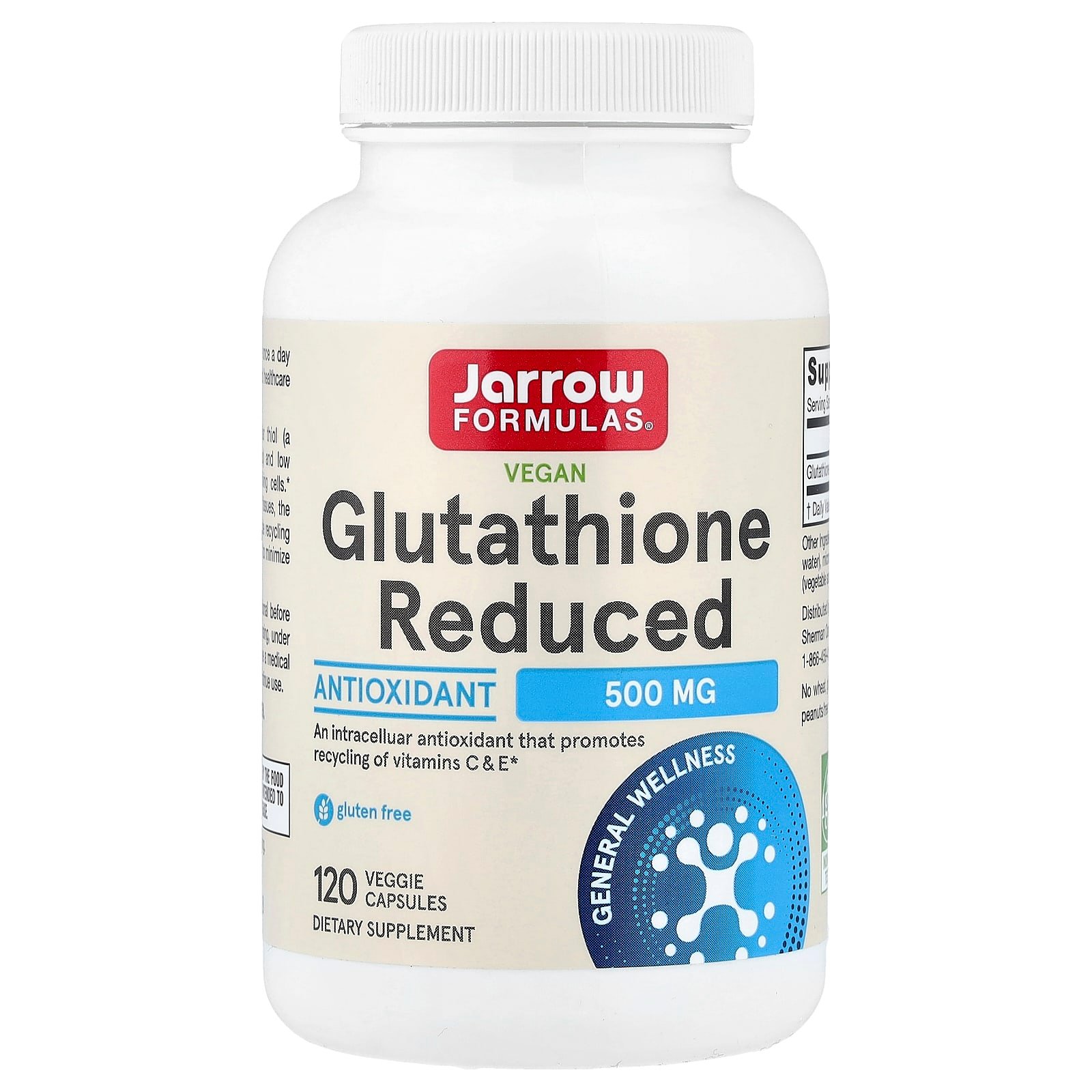 Jarrow Formulas, Glutationa Reduzida Vegana, 500 mg, 120 Cápsulas Vegetais