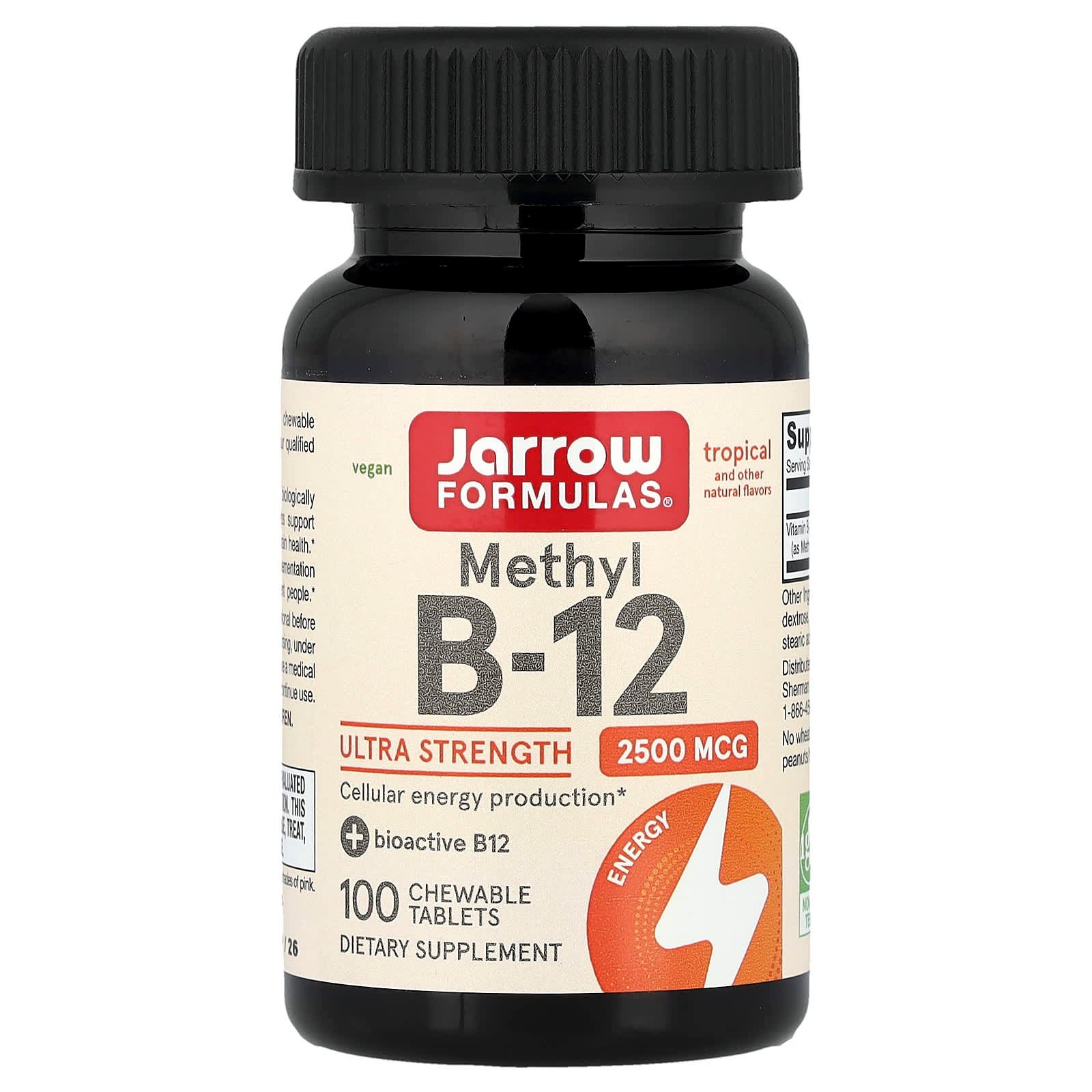 Jarrow Formulas, Metil B12, Tropical, 2.500 mcg, 100 Comprimidos Mastigáveis