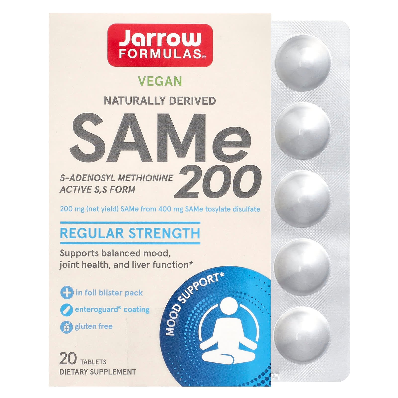 Jarrow Formulas, SAMe 200, 200 mg, 20 Comprimidos