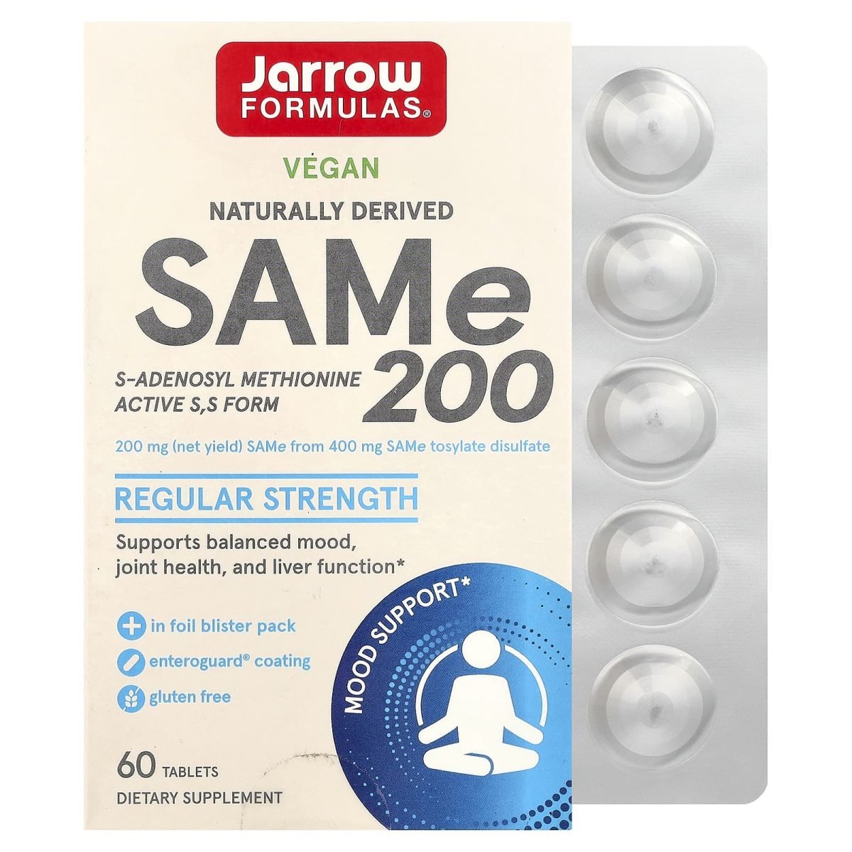 Jarrow Formulas, SAMe 200, 200 mg, 60 Comprimidos