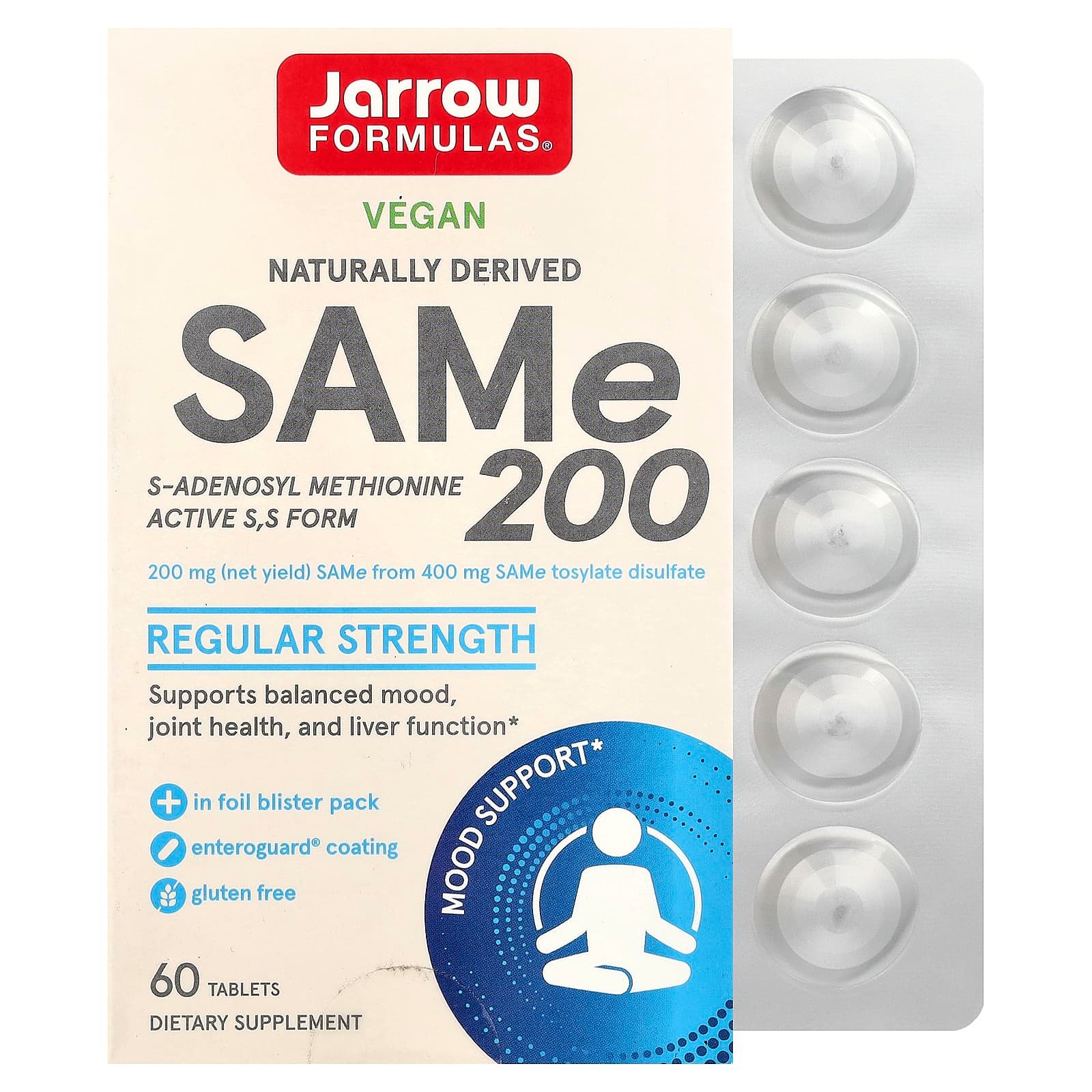 Jarrow Formulas, SAMe 200, 200 mg, 60 Comprimidos