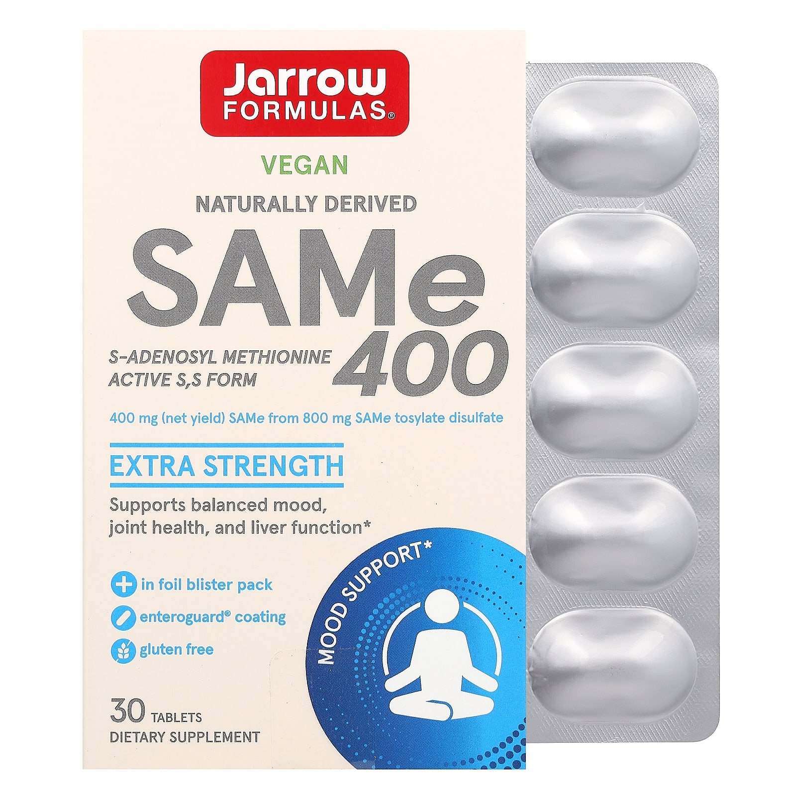 Jarrow Formulas, SAMe 400, 400 mg, 30 Comprimidos