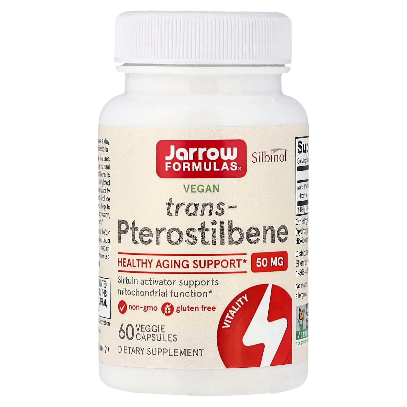 Jarrow Formulas, Trans-Pterostilbene Vegano, 50 mg, 60 Cápsulas Vegetais
