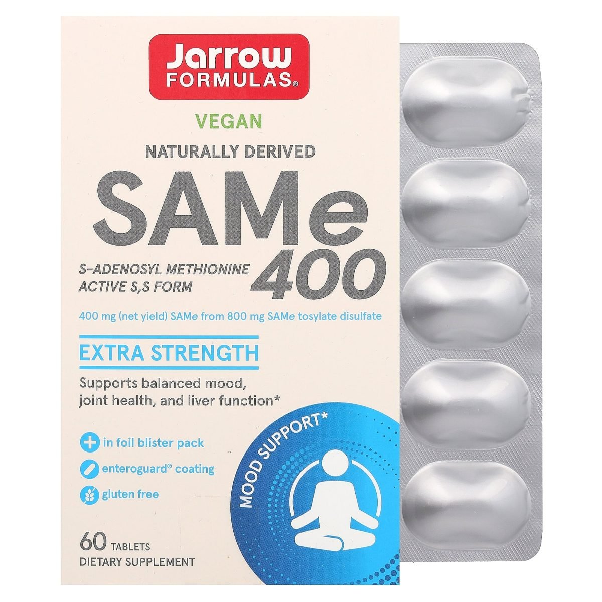 Jarrow Formulas, SAMe 400, 400 mg, 60 Comprimidos