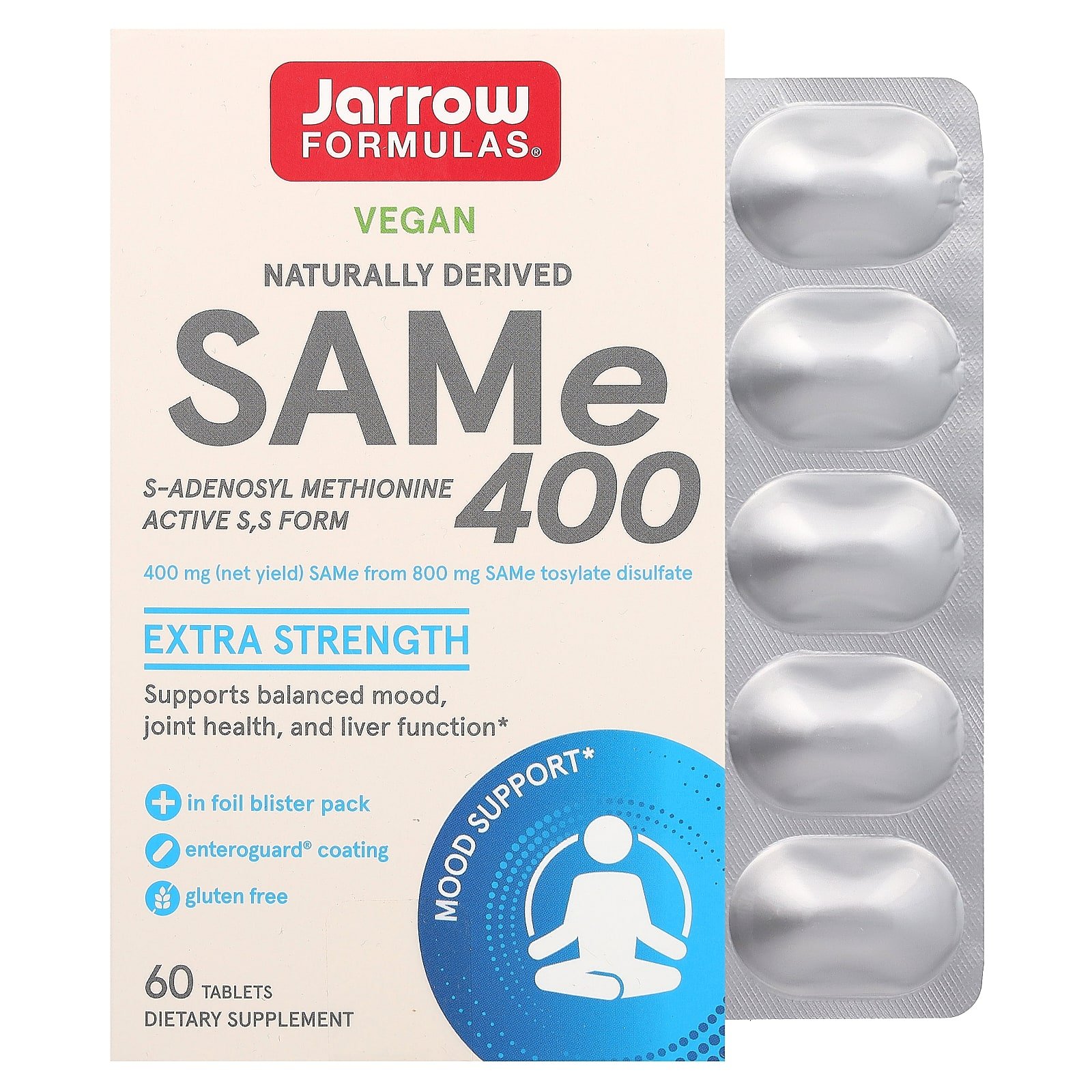 Jarrow Formulas, SAMe 400, 400 mg, 60 Comprimidos