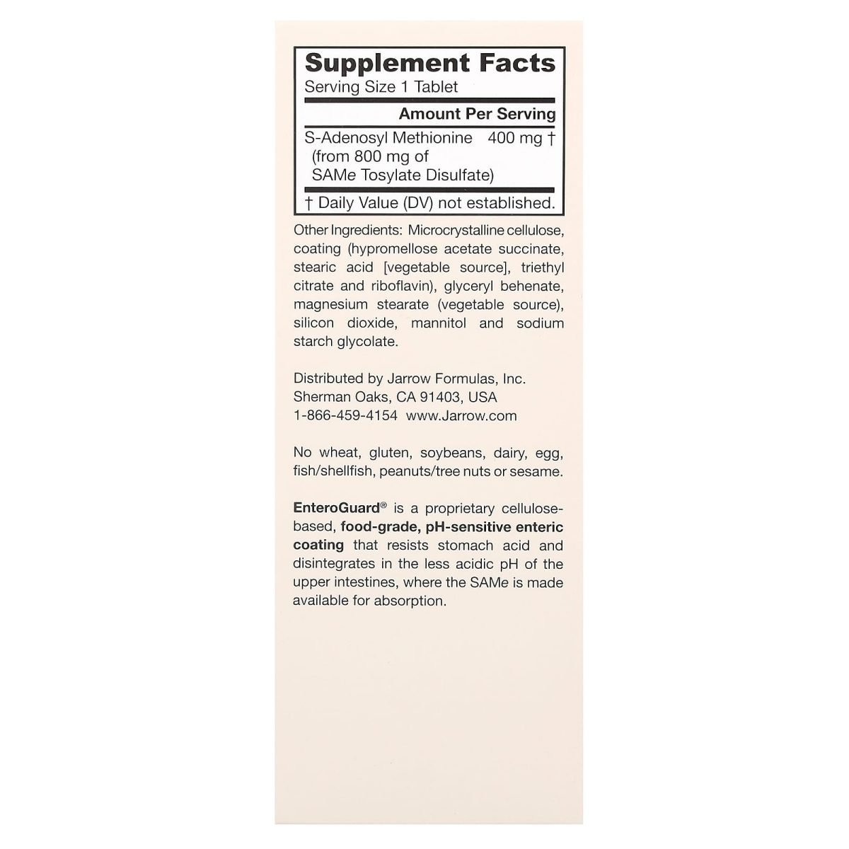 Jarrow Formulas, SAMe 400, 400 mg, 60 Comprimidos, foto 2