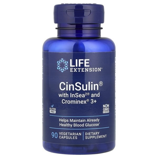 Life Extension, CinSulin com InSea2 e Crominex 3+, 90 Cápsulas Vegetarianas