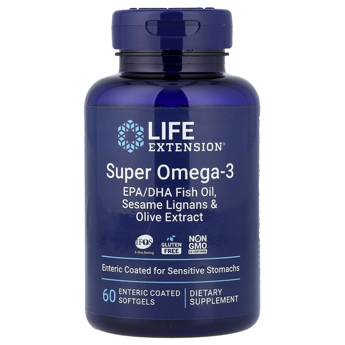 Life Extension, Óleo de Peixe Super Ômega-3 EPA / DHA, Lignanas de Gergelim e Extrato de Oliva, 60 Cápsulas Softgel com Revestimento Entérico