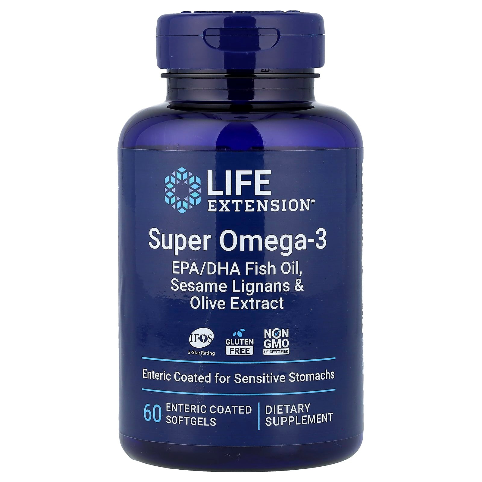 Life Extension, Óleo de Peixe Super Ômega-3 EPA / DHA, Lignanas de Gergelim e Extrato de Oliva, 60 Cápsulas Softgel com Revestimento Entérico
