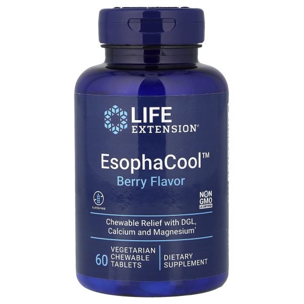 Life Extension, EsophaCool™, Berry, 60 Comprimidos Mastigáveis Vegetarianos