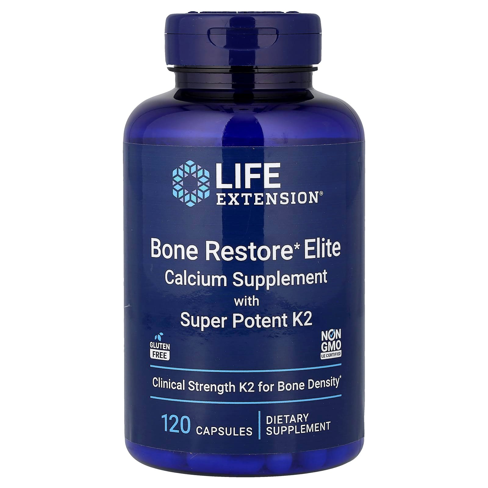 Life Extension, Bone Restore Elite, Calcium Supplement with Super Potent K2, 120 Capsules
