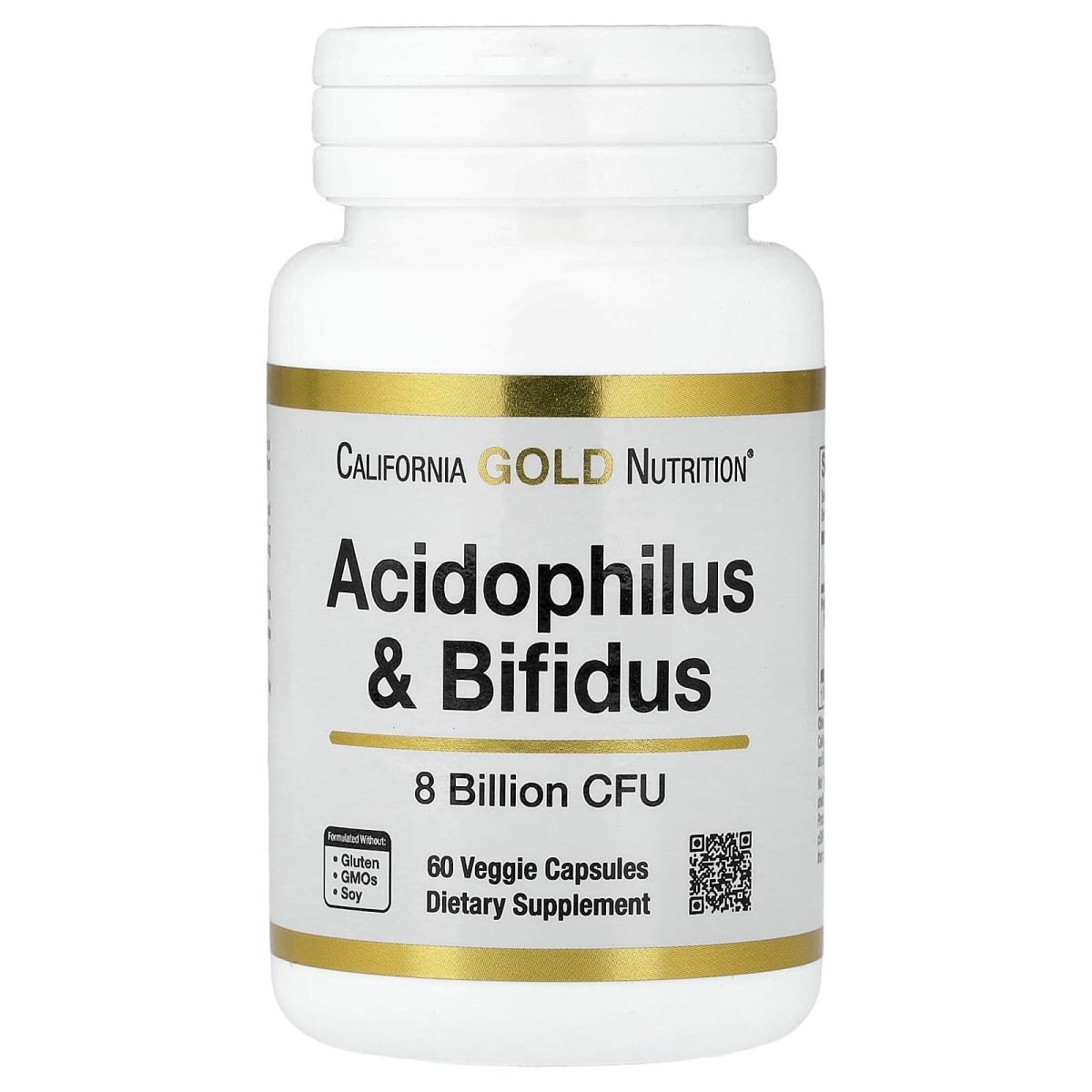 California Gold Nutrition, Acidophilus e Bifidus, Mistura Probiótica com Lactobacillus acidophilus, Bifidobacterium lactis e Bifidobacterium longum, 60 Cápsulas Vegetais