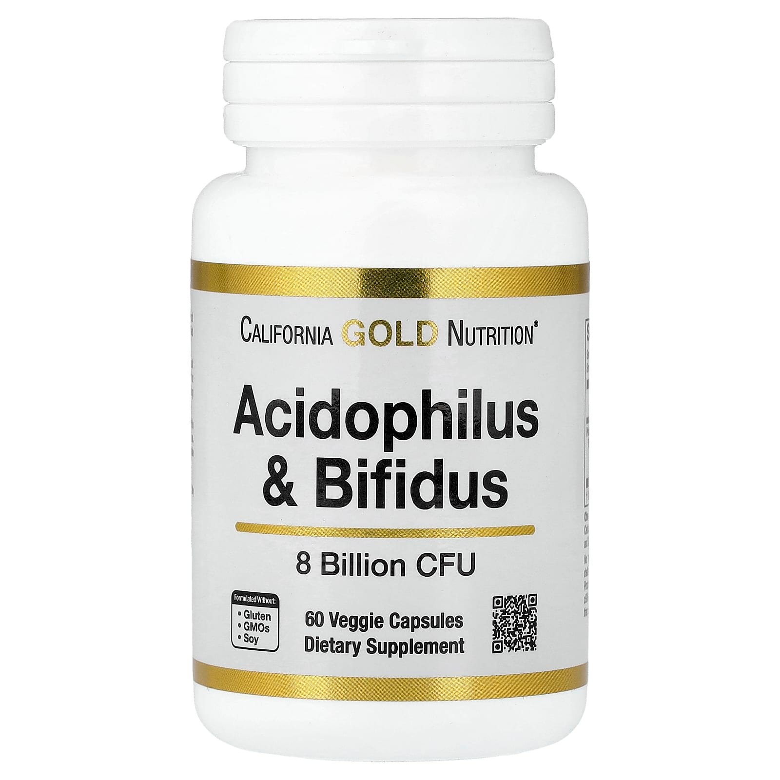 California Gold Nutrition, Acidophilus e Bifidus, Mistura Probiótica com Lactobacillus acidophilus, Bifidobacterium lactis e Bifidobacterium longum, 60 Cápsulas Vegetais