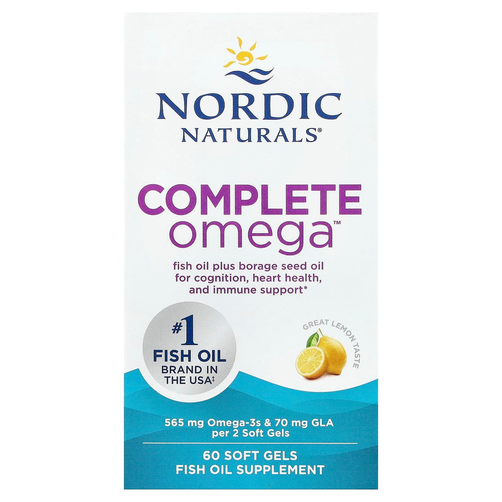 Nordic Naturals, Ômega Completo, Lemon, 60 Cápsulas Softgel