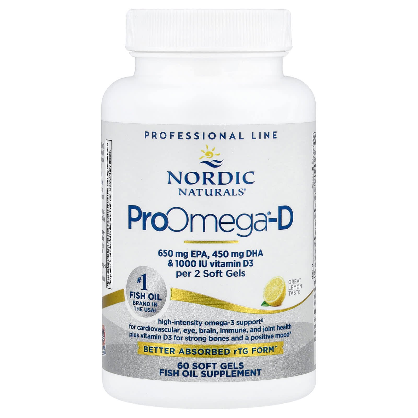 Nordic Naturals, ProOmega®-D, Lemon, 60 Cápsulas Softgel