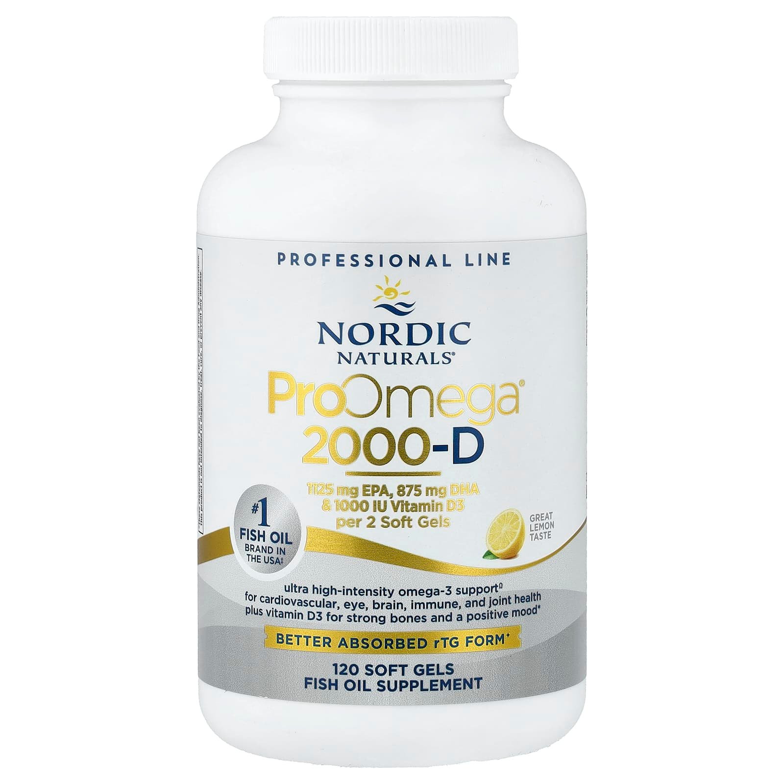 Nordic Naturals, ProOmega 2000-D, Lemon, 1.250 mg, 120 Cápsulas Softgel (625 mg por Cápsula Softgel)