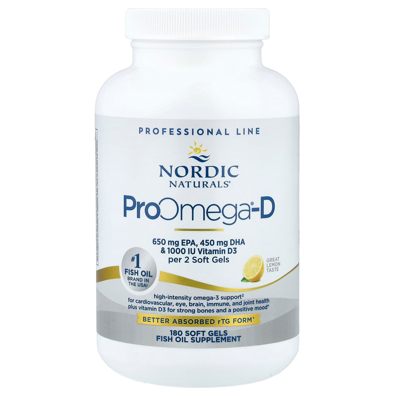 Nordic Naturals, ProOmega®-D, Great Lemon, 180 Cápsulas Softgel
