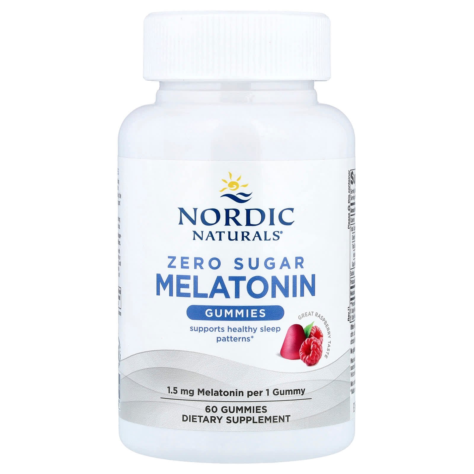 Nordic Naturals, Zero Sugar Melatonin Gummies, Raspberry, 1.5 mg, 60 Gummies