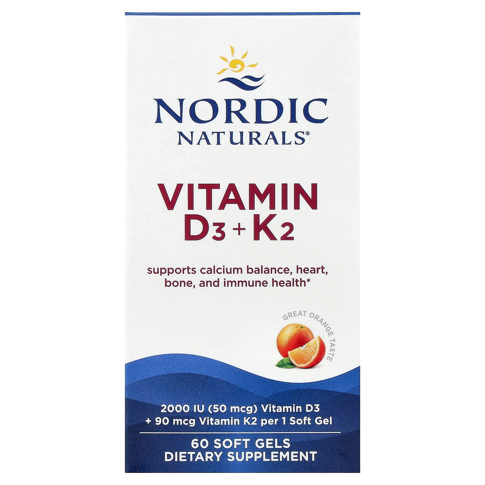 Nordic Naturals, Vitamin D3 + K2, Great Orange, 60 Soft Gels