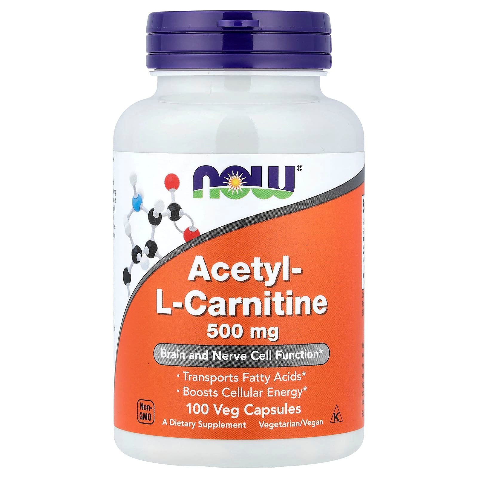 NOW Foods, Acetil-L-Carnitina, 500 mg, 100 Cápsulas Vegetais
