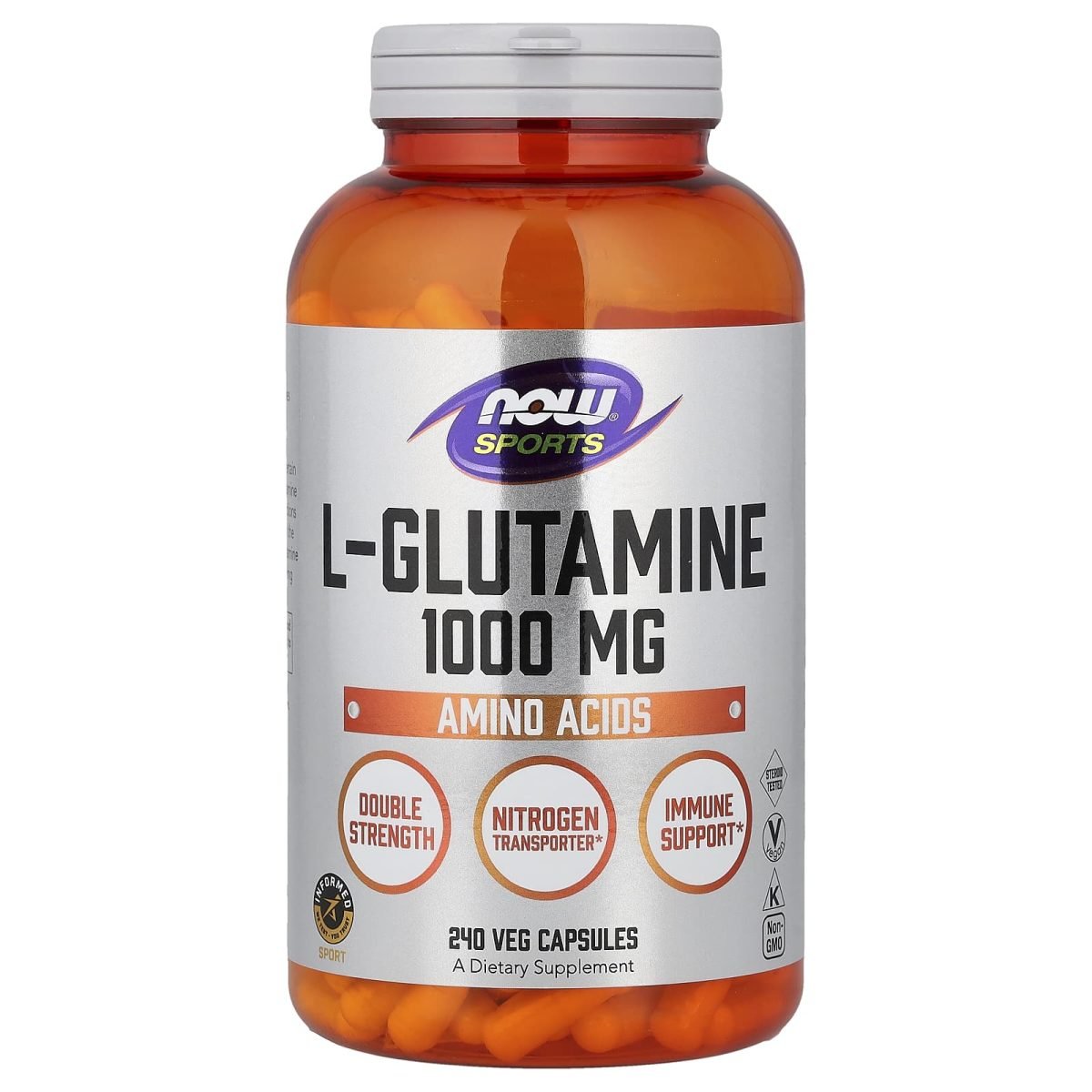 NOW Foods, Sports, L-Glutamina, 1.000 mg, 240 Cápsulas Vegetais