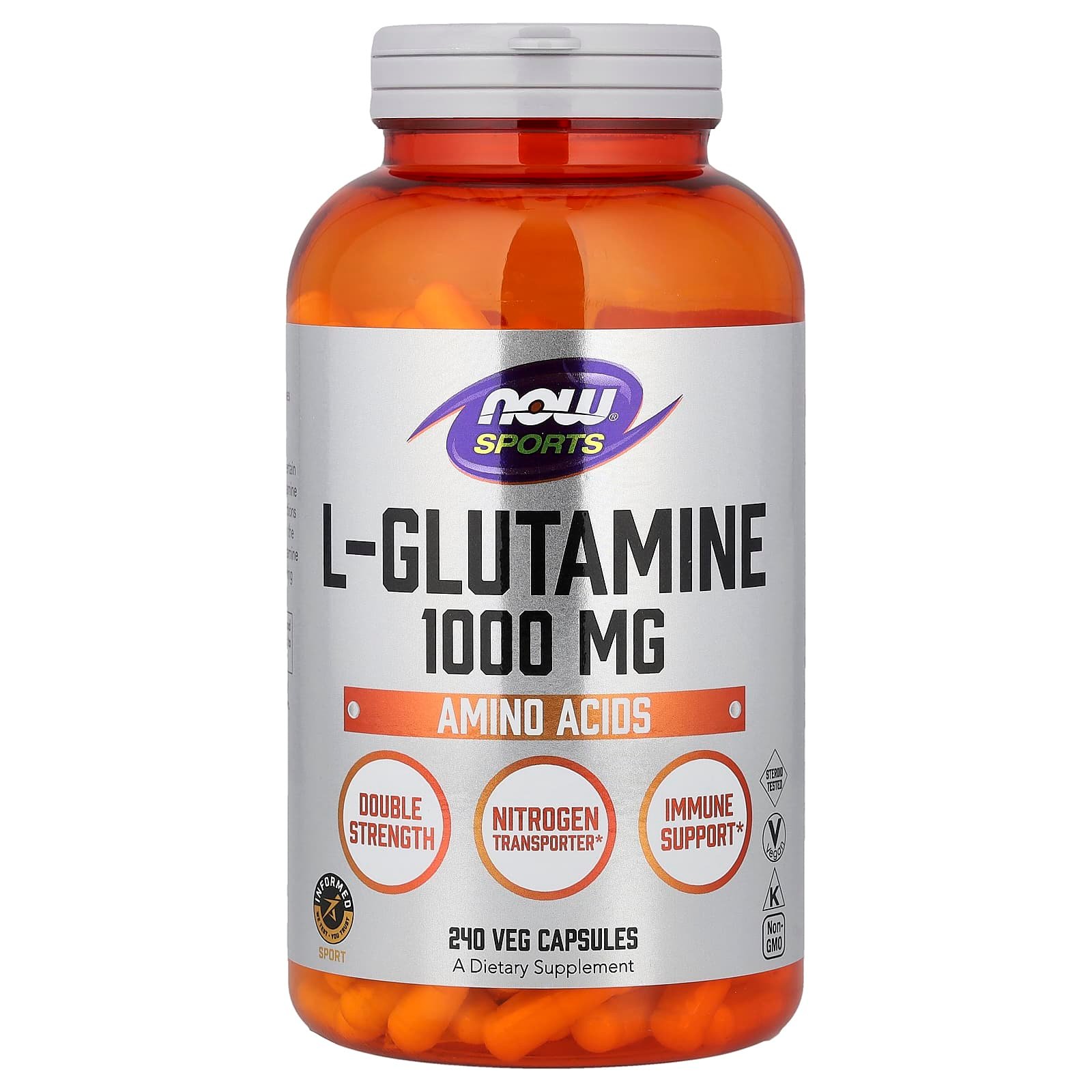 NOW Foods, Sports, L-Glutamina, 1.000 mg, 240 Cápsulas Vegetais