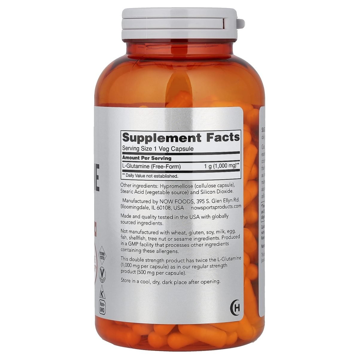 NOW Foods, Sports, L-Glutamina, 1.000 mg, 240 Cápsulas Vegetais, foto 2