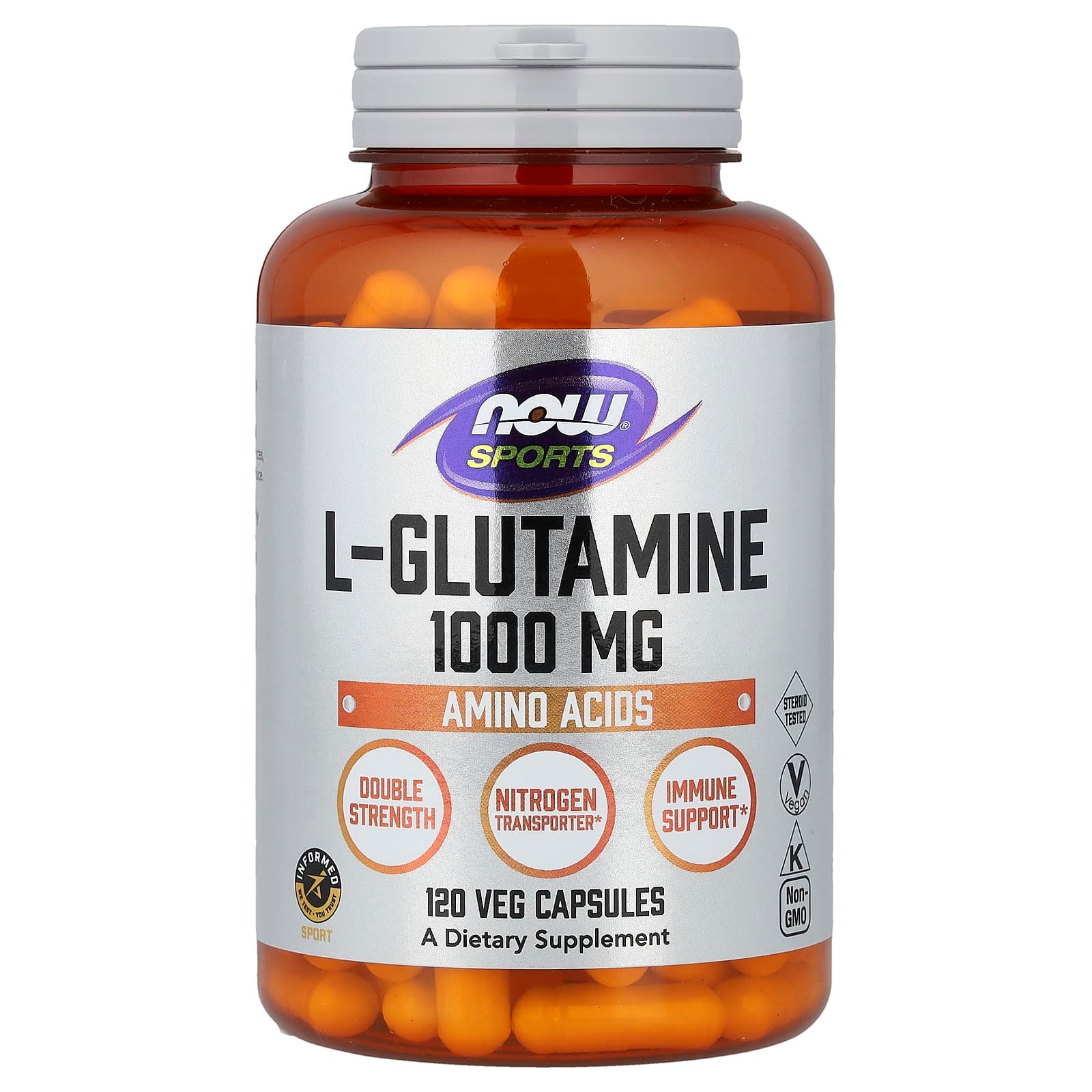 NOW Foods, Sports, L-Glutamina, 1.000 mg, 120 Cápsulas Vegetais
