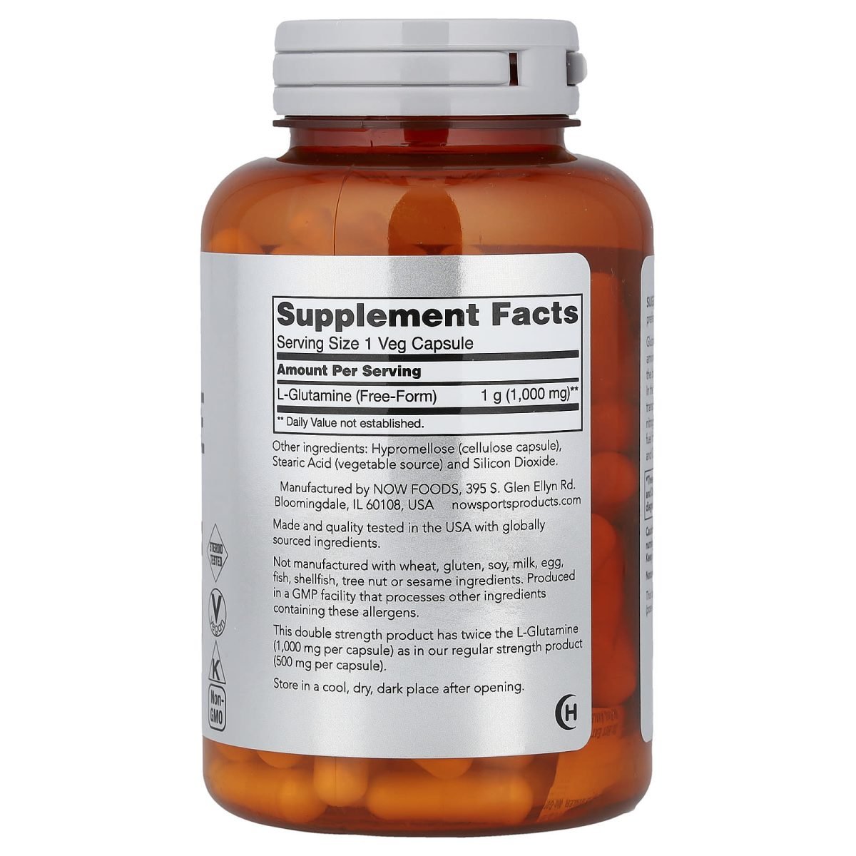 NOW Foods, Sports, L-Glutamina, 1.000 mg, 120 Cápsulas Vegetais, foto 2