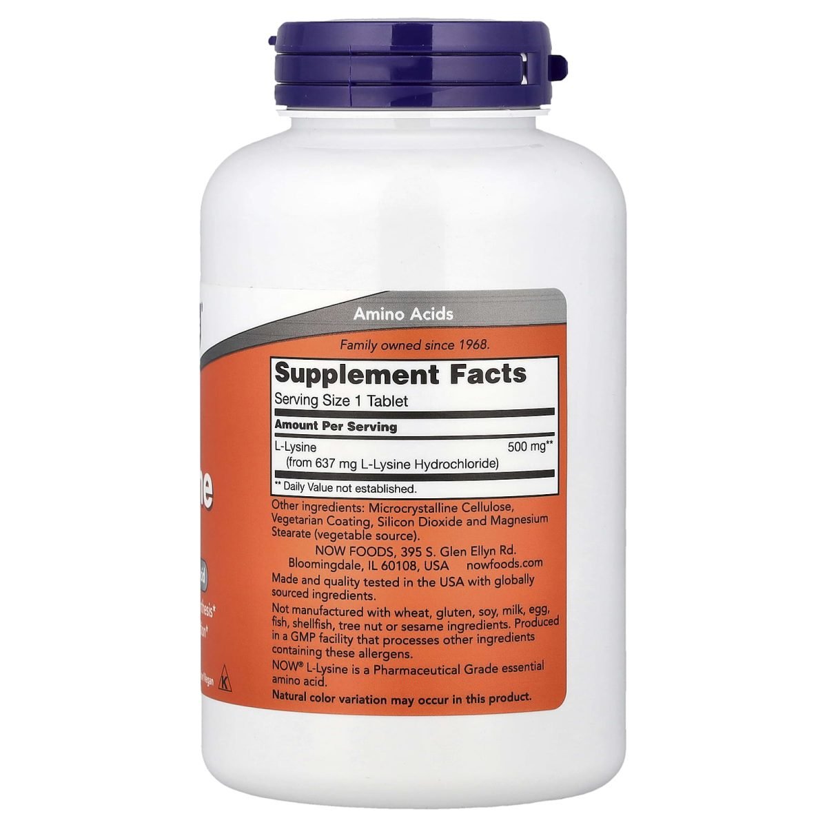 NOW Foods, L-Lisina, 500 mg, 250 Comprimidos, foto 2