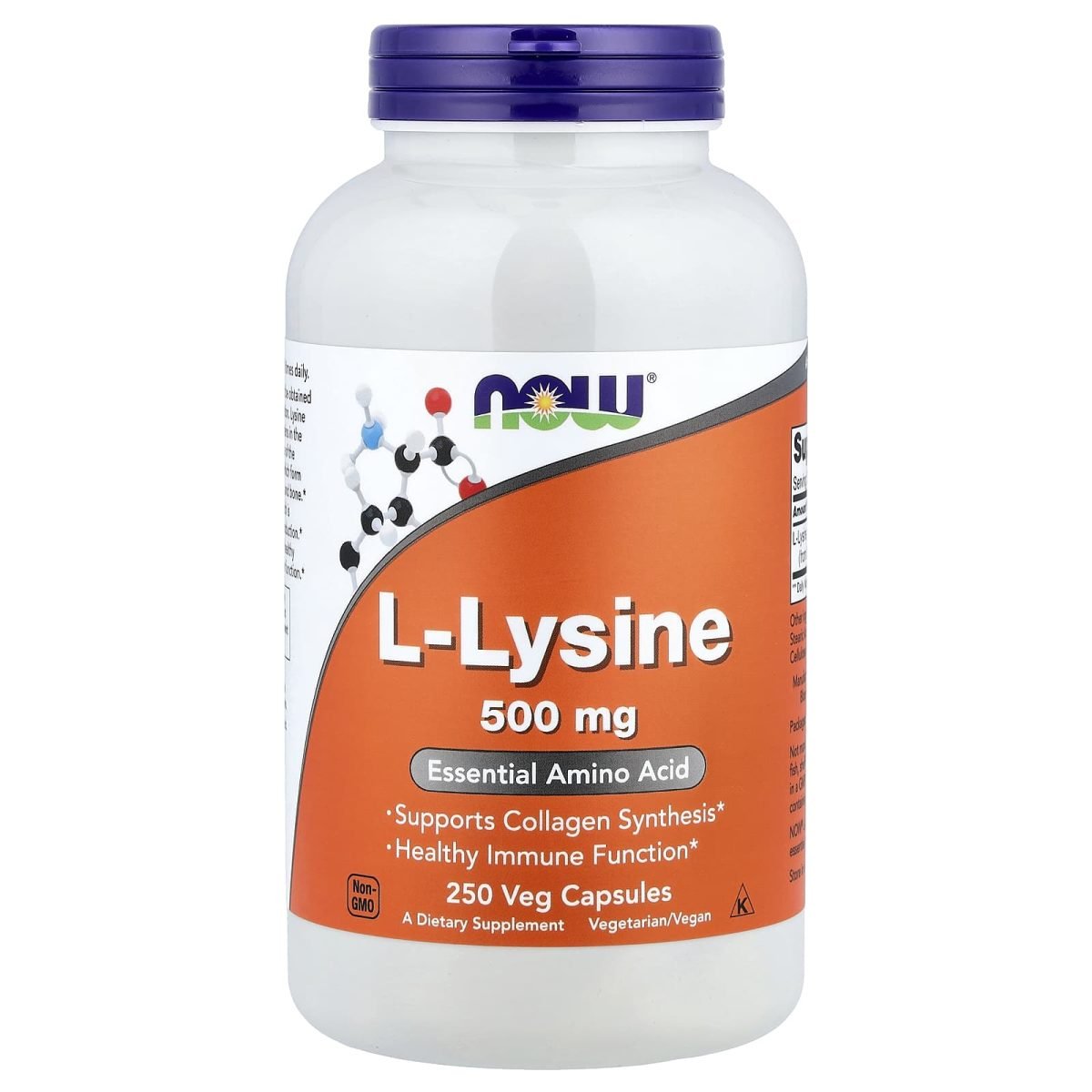 NOW Foods, L-lisina, 500 mg, 250 Cápsulas Vegetais