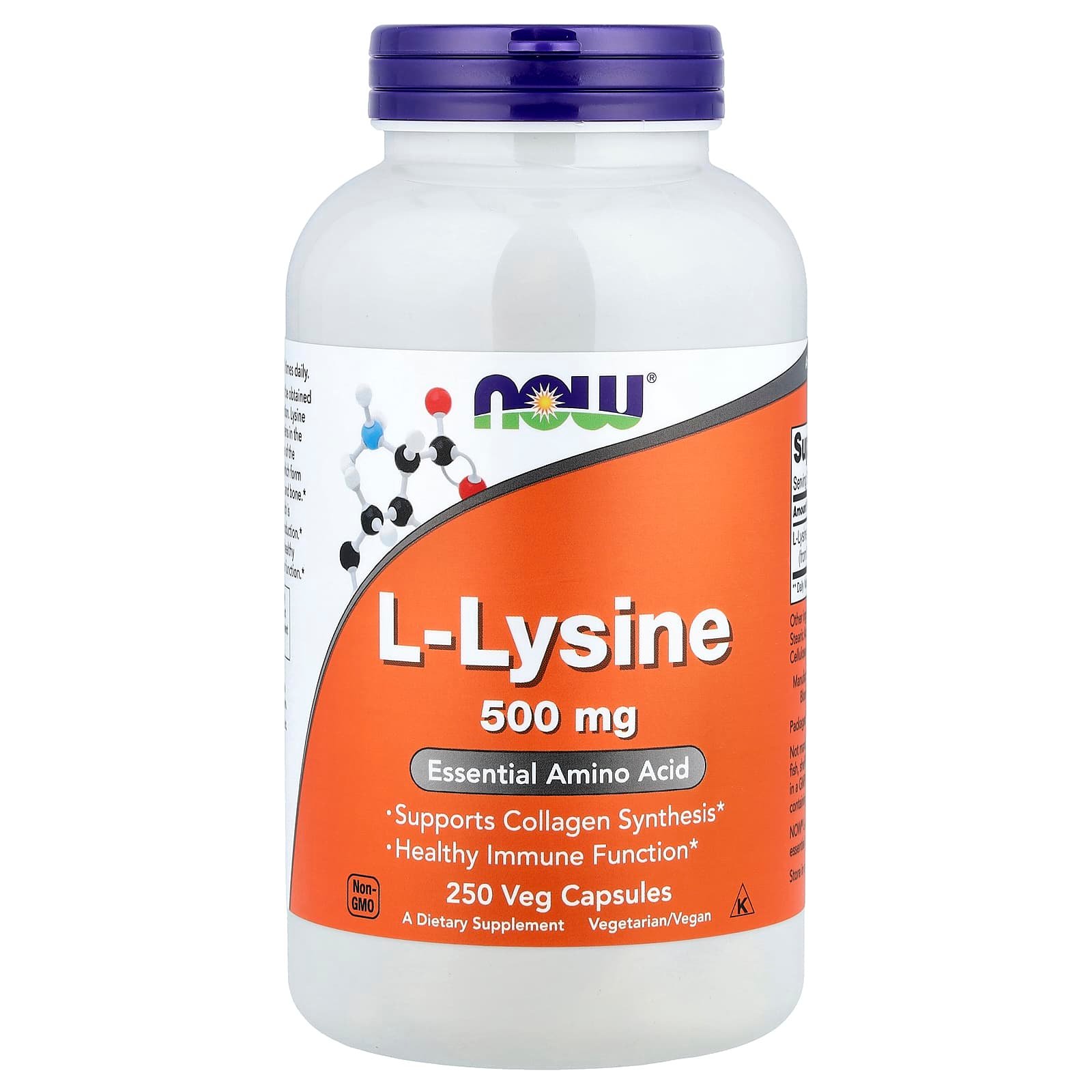NOW Foods, L-lisina, 500 mg, 250 Cápsulas Vegetais
