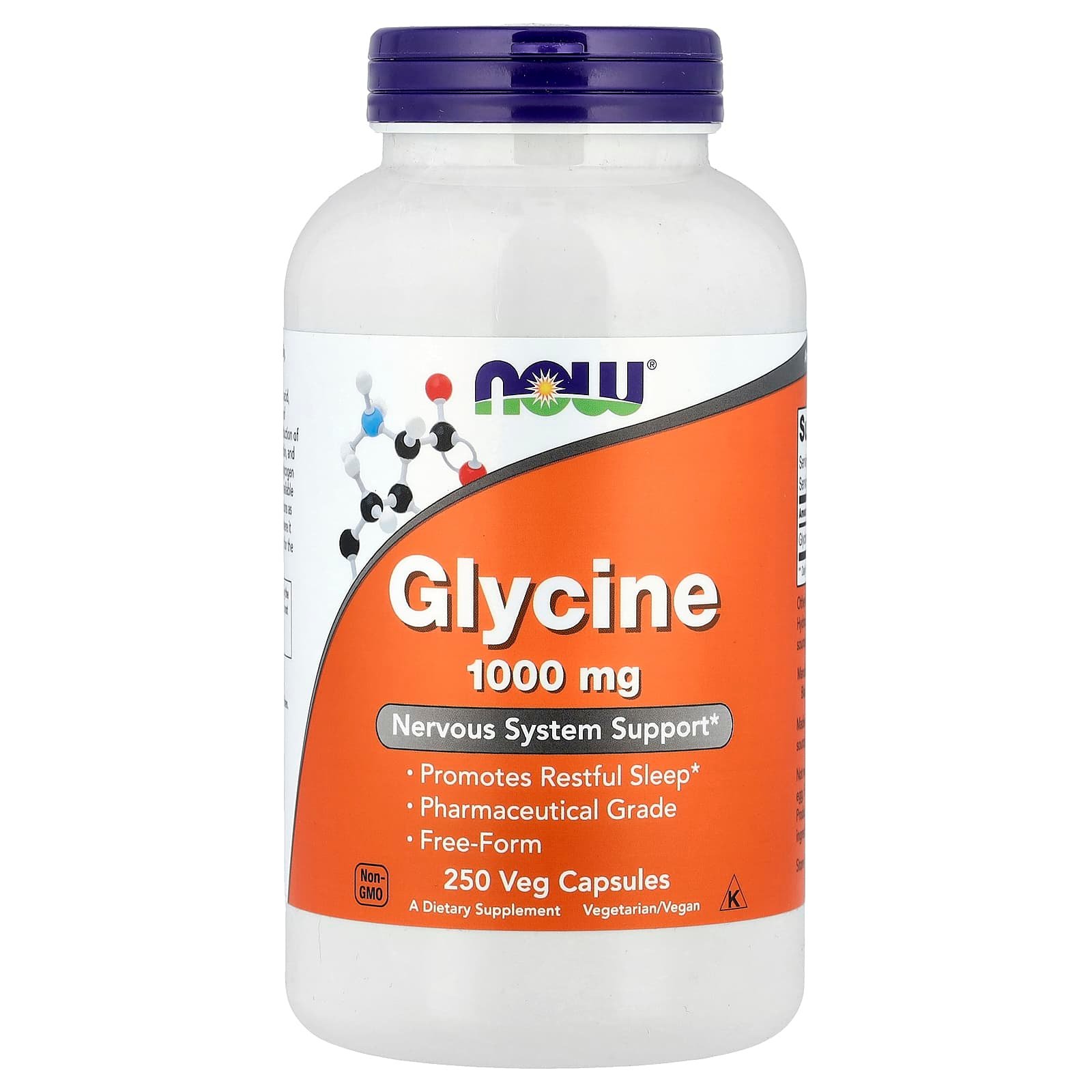 NOW Foods, Glicina, 1.000 mg, 250 Cápsulas Vegetais