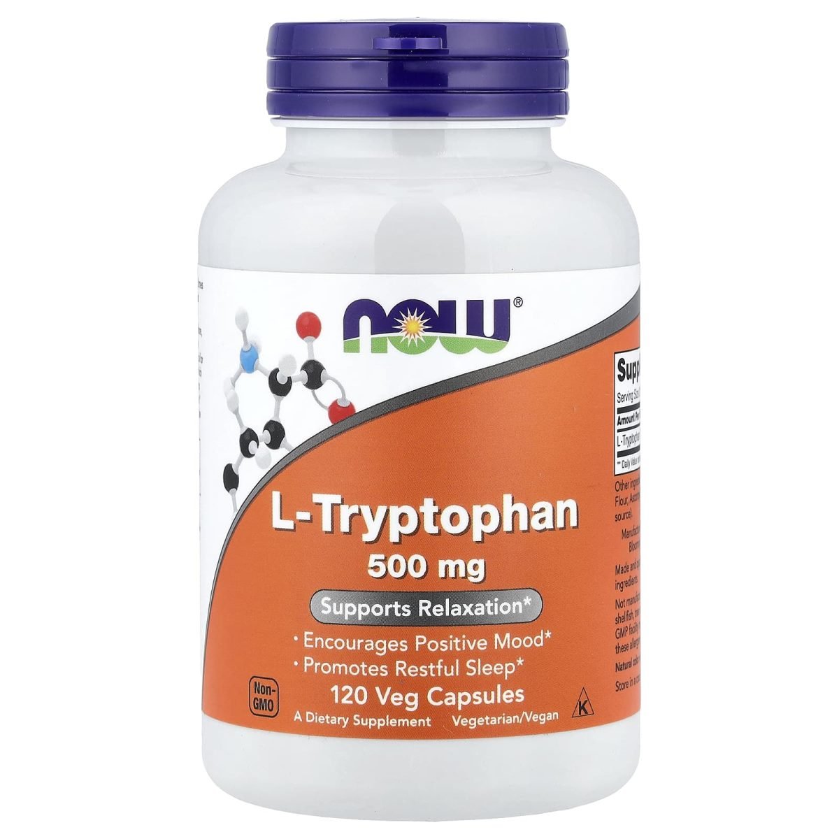 NOW Foods, L-triptofano, 500 mg, 120 Cápsulas Vegetais