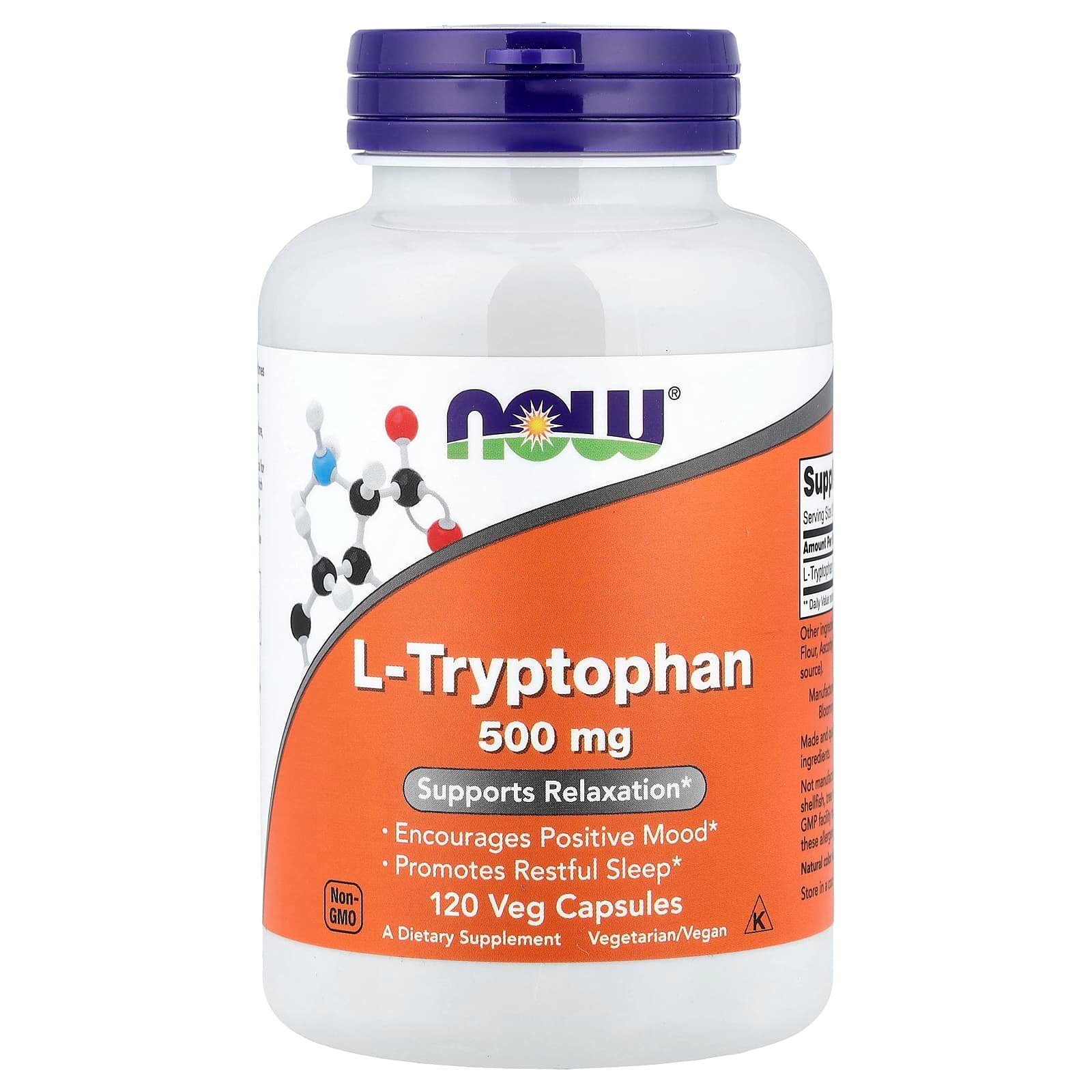 NOW Foods, L-triptofano, 500 mg, 120 Cápsulas Vegetais