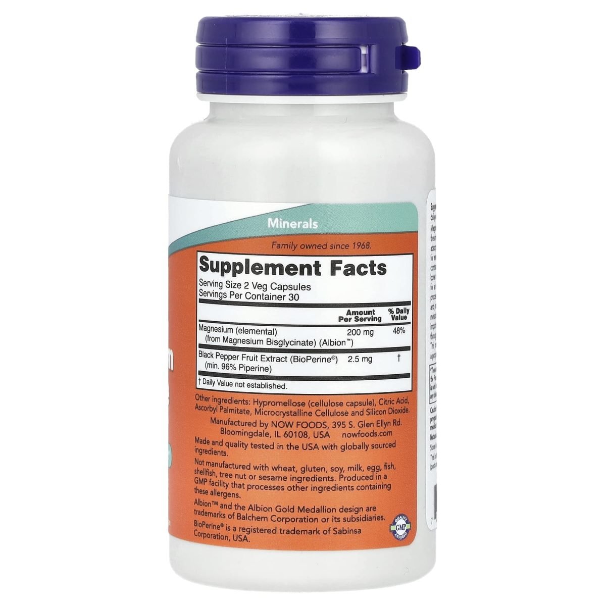 NOW Foods, Magnesium Glycinate With BioPerine®, 60 Veg Capsules, foto 2