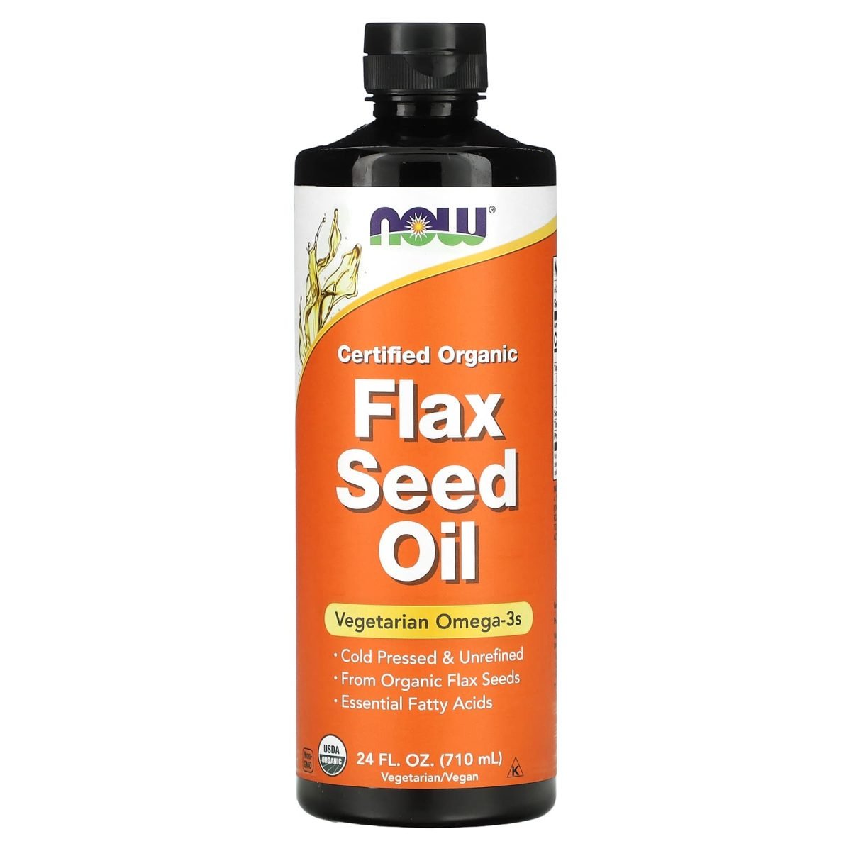 NOW Foods, Óleo de semente de linhaça orgânica certificada, 24 fl oz (710 ml)
