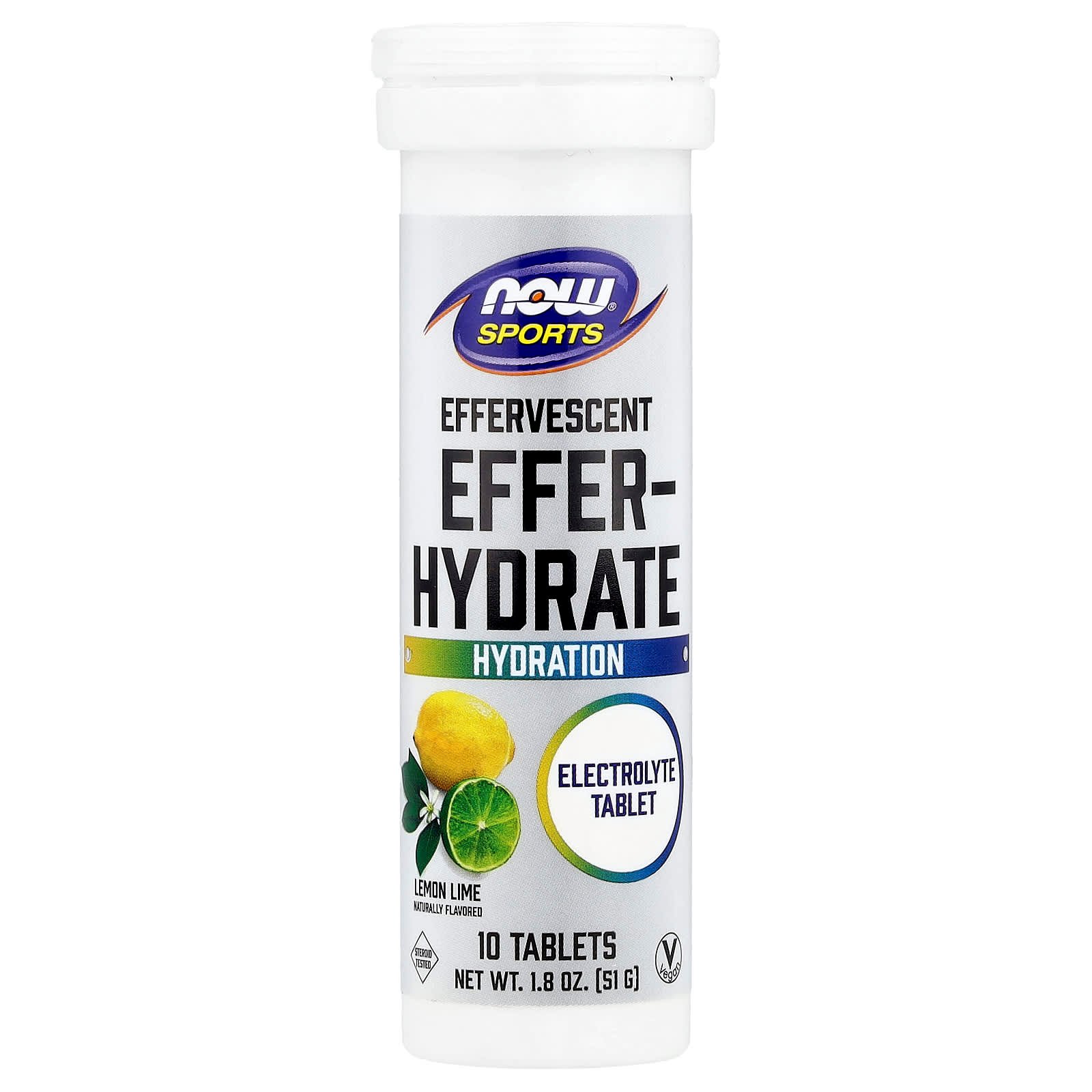 NOW Foods, Sports, Effer-Hydrate, Lemon Lime, 10 Comprimidos, 51 g (1,8 oz)