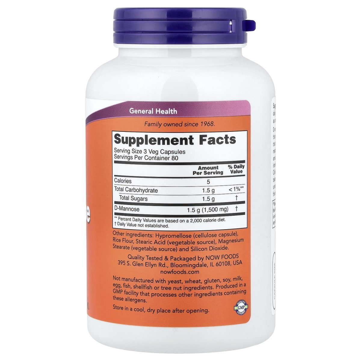 NOW Foods, Dextromanose, 500 mg, 240 Cápsulas Vegetais, foto 2