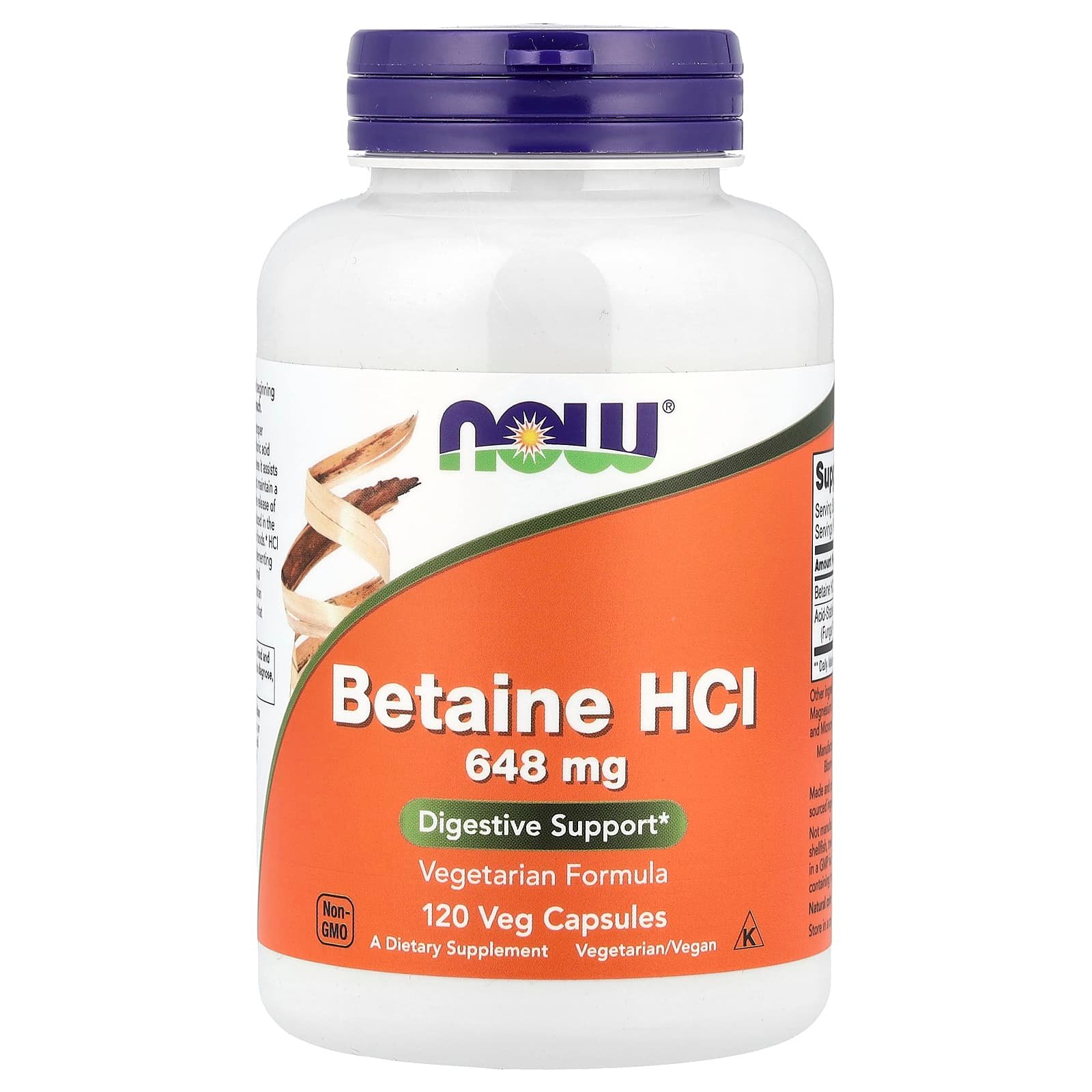 NOW Foods, Cloridrato de Betaína, 120 Cápsulas Vegetais