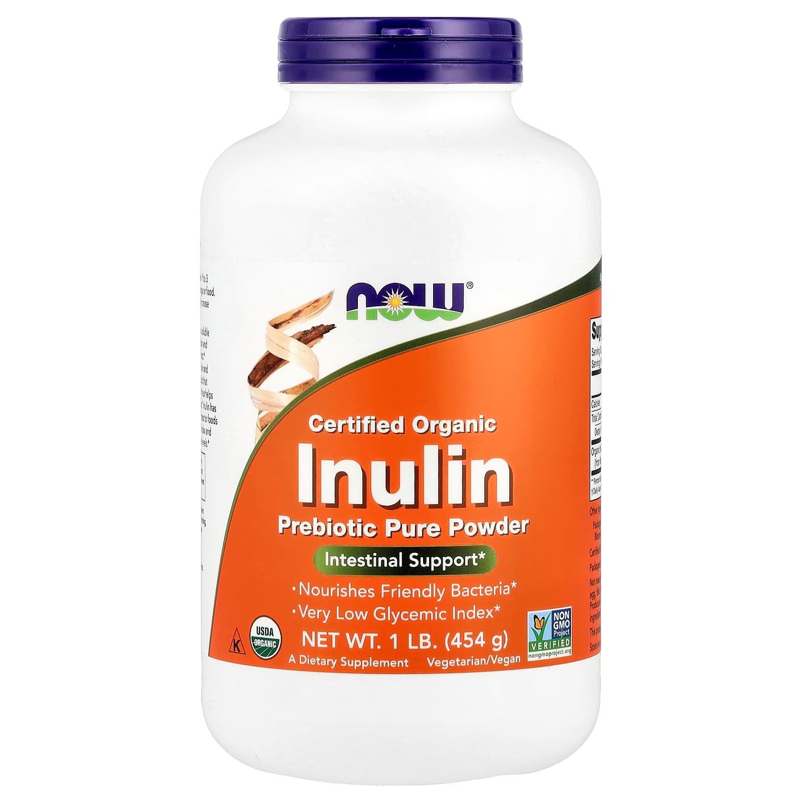 NOW Foods, Inulina Orgânica Certificada, Prebiótico em Pó, 454 g (1 lb)