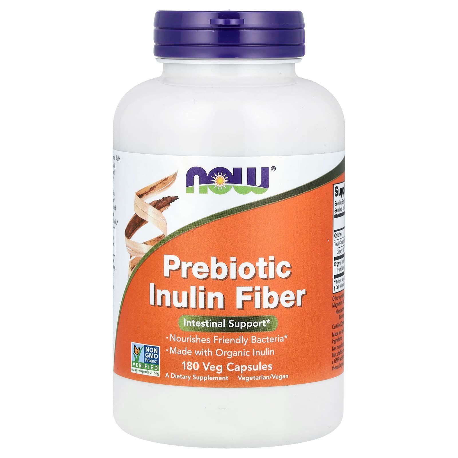 NOW Foods, Prebiotic Inulin Fiber, 180 Veg Capsules (650 mg per Capsule)
