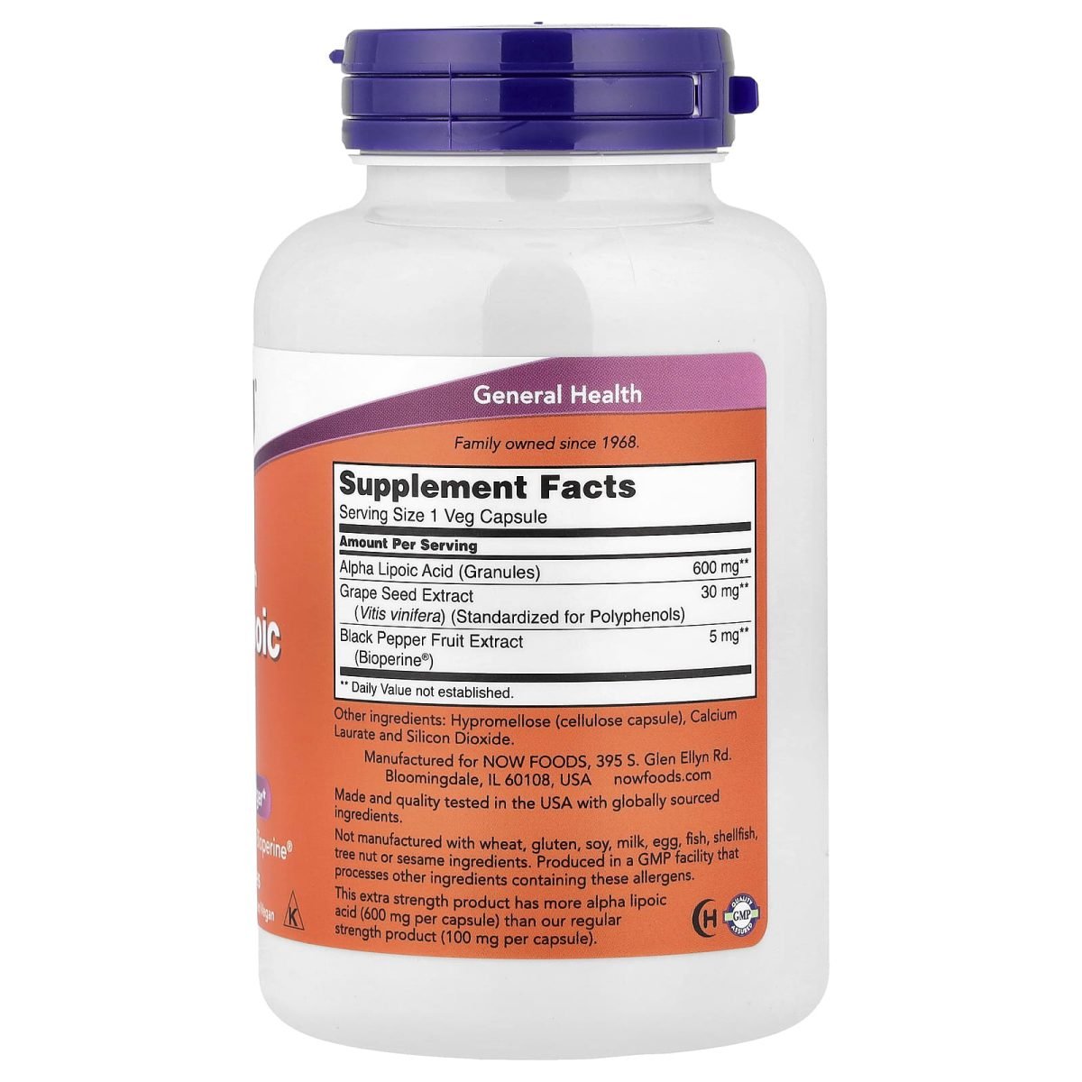 NOW Foods, Ácido Tióctico, 600 mg, 120 Cápsulas Vegetais, foto 2