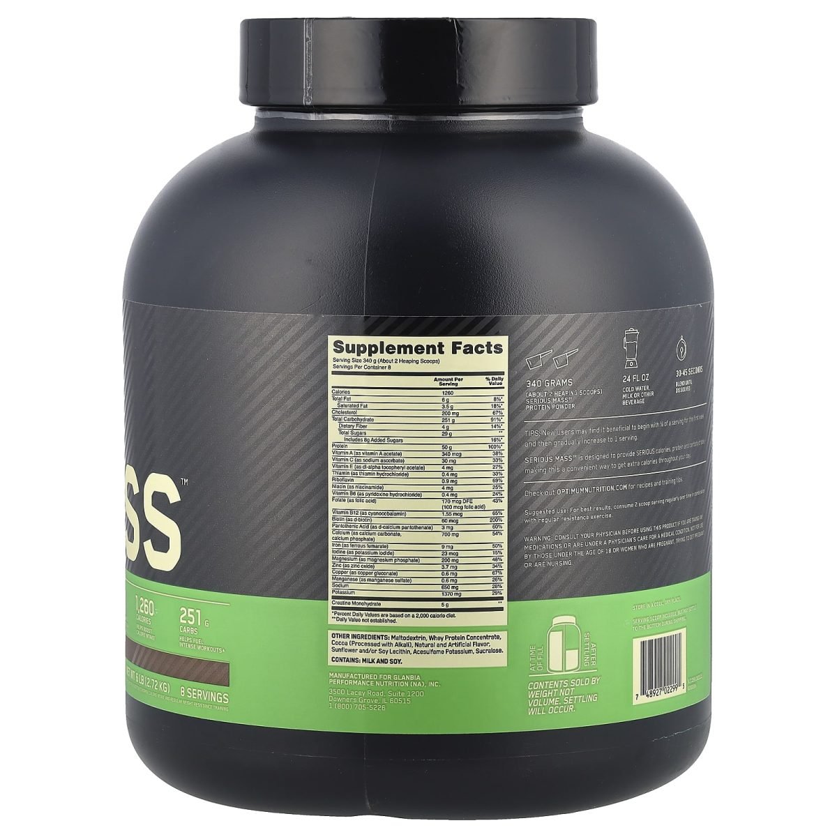 Optimum Nutrition, Serious Mass™, Chocolate, 2,72 kg (6 lb), foto 2