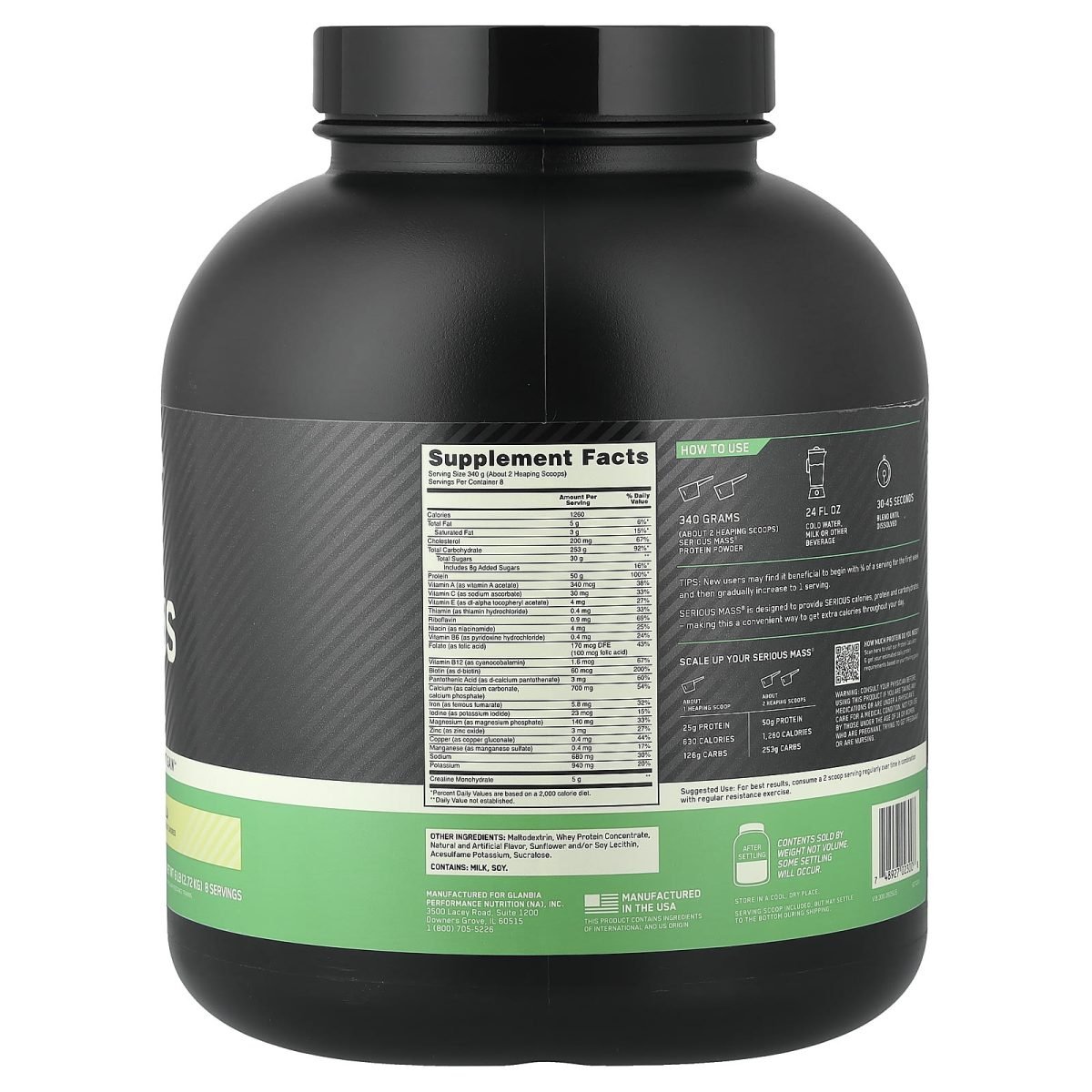 Optimum Nutrition, Serious Mass™, Vanilla, 2,72 kg (6 lb), foto 2
