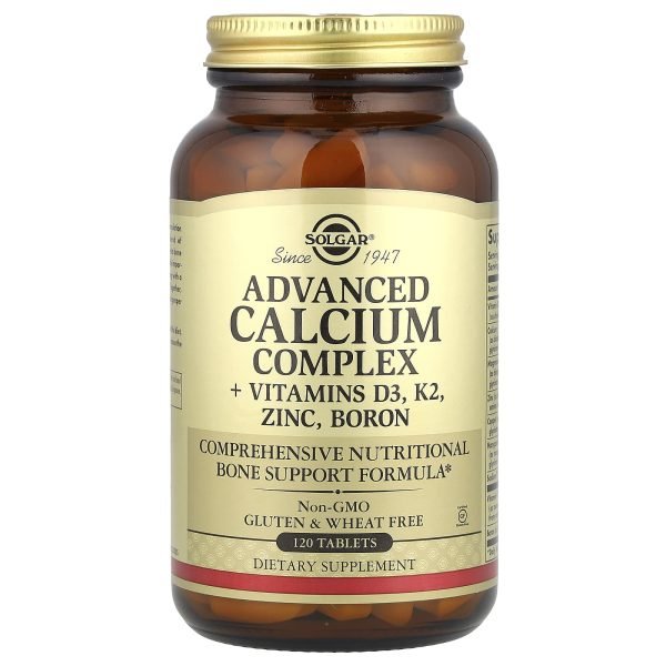 Solgar, Complexo Avançado de Cálcio + Vitaminas D3 e K2, Zinco, Boro, 120 Comprimidos